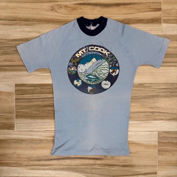 Other - Vintage Mt Cook New Zealand Ringer T-Shirt Light Blue Raglan Single Stitch Small